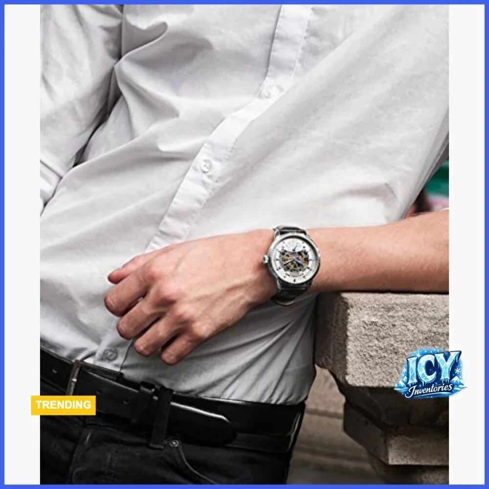Automatic Skeleton Dress Watch with Alligator Embossed Leather Strap